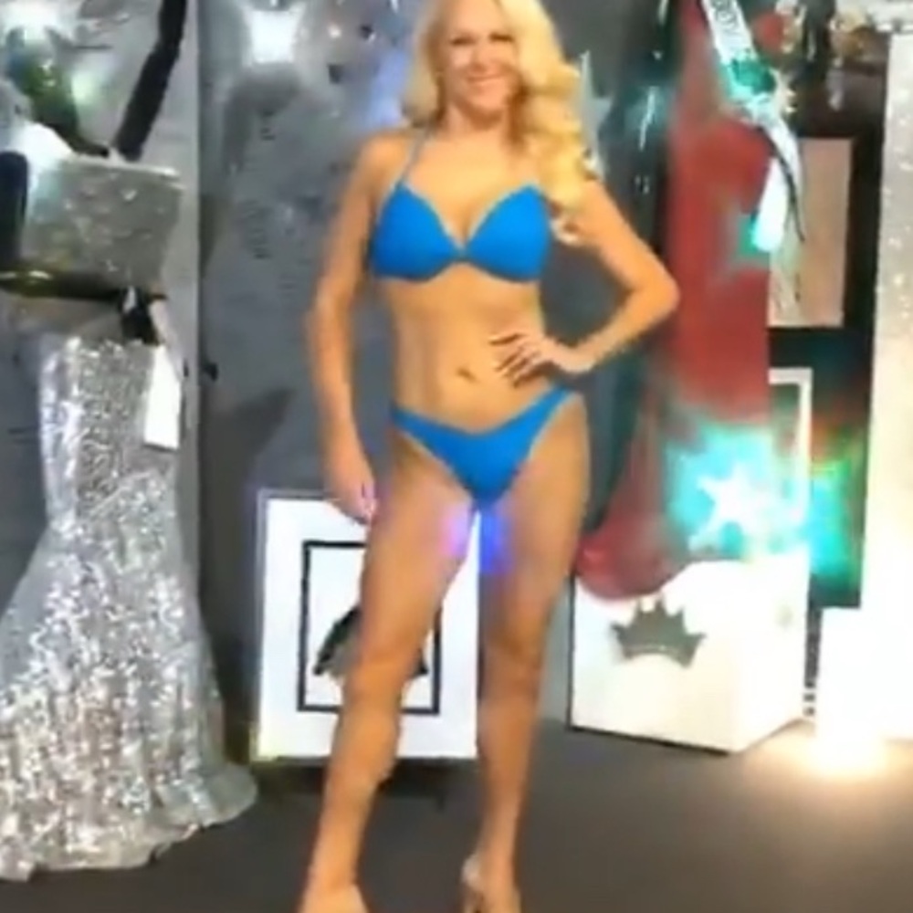 Blue Lady M pageant bikini, size medium